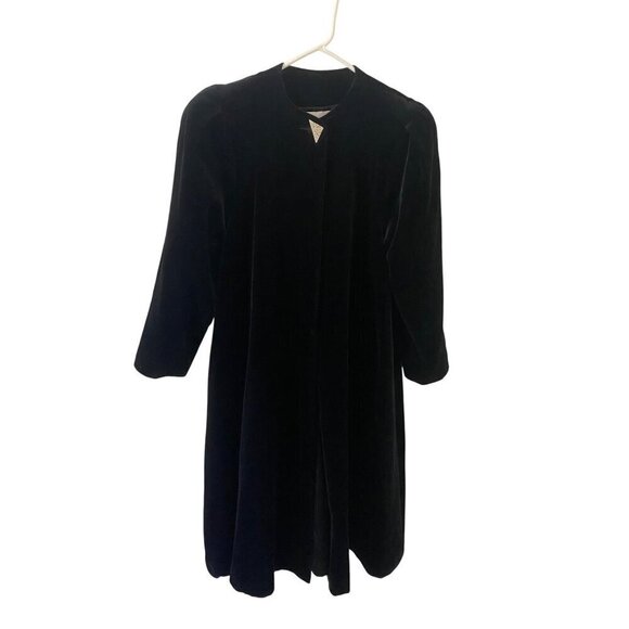 Vintage Cattiva Women's J.L Debal Black Velvet Trench Coat - Med/Large - Picture 1 of 14